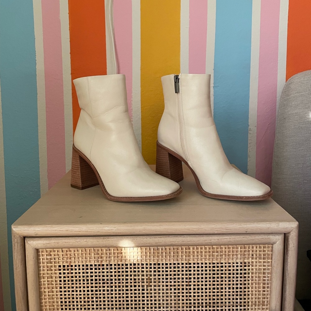 Vince Camuto Square Toe Booties - Cream